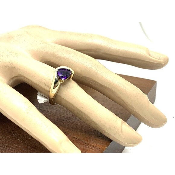 Amethyst Diamond Cocktail Ring Trillion Cut 14k Yellow Gold Estate Women… - Picture 5 of 14